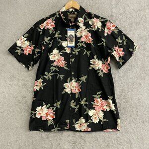 Cooke Street Mens L Hawaiian Islands Black Floral Button-Up Shirt n1075
